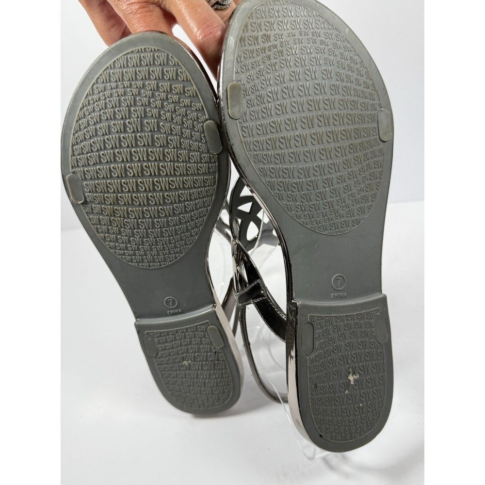 Stuart Weitzman Gelfisher Graphite Jelly Sandal Size 7 Metallic Silver Comfort - Picture 12 of 16